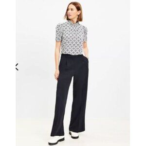 Loft The Peyton Preppy Trouser Womens Size 8 Black Wide-Leg Pants